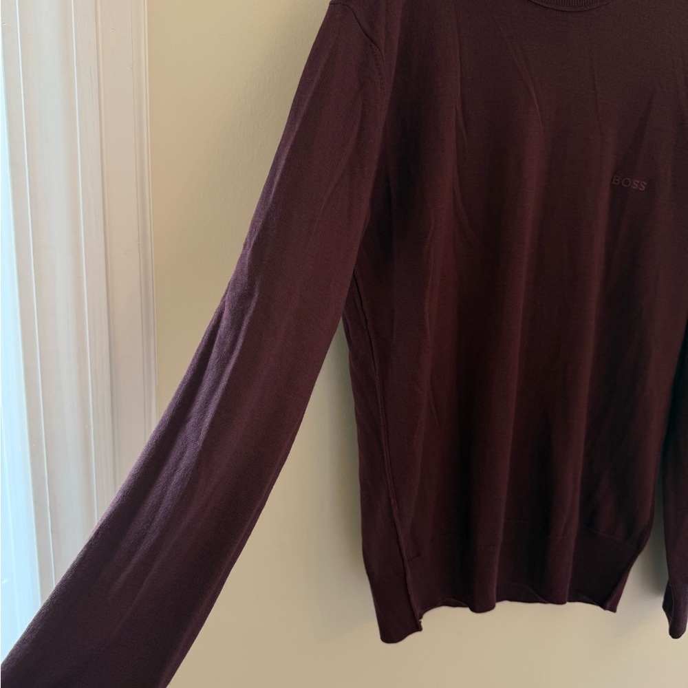 BOSS by Hugo Boss Men’s Mock Neck Maroon Sweater size Medium w/BOSS Embroidery - Picture 5 of 9